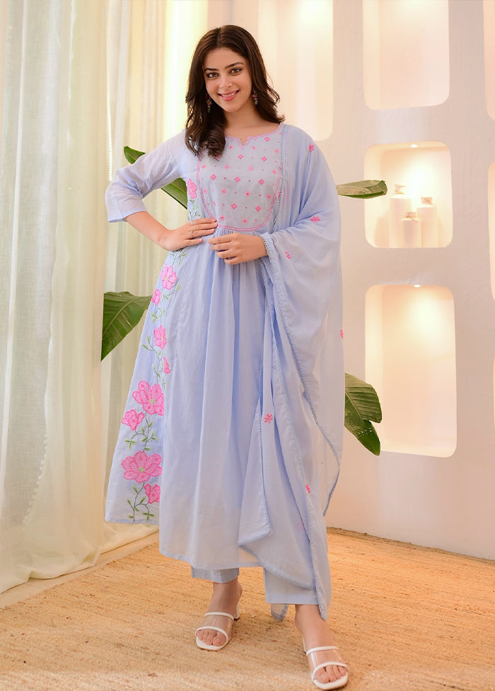 3 Pc Blue Silk Suit Set
