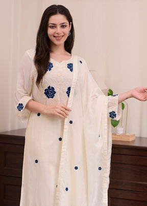 3 Pc White Silk Suit Set