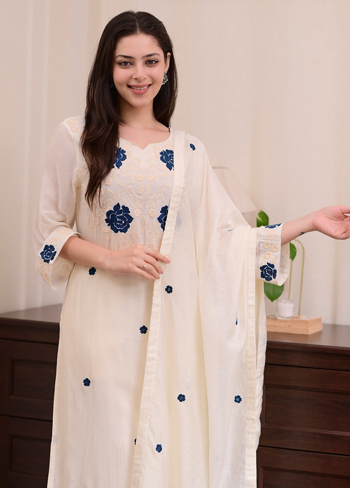 3 Pc White Silk Suit Set