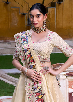 Cream Blended Silk Dupatta Lehenga Set