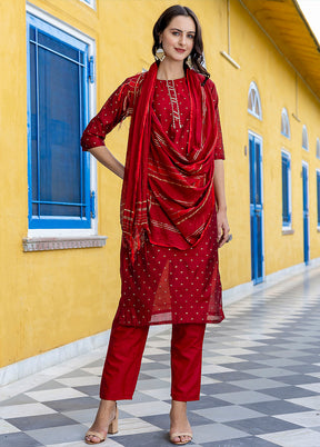 3 Pc Maroon Silk Suit Set