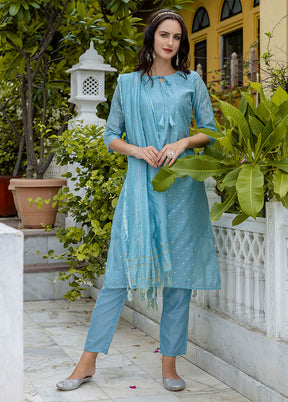 3 Pc Blue Silk Suit Set