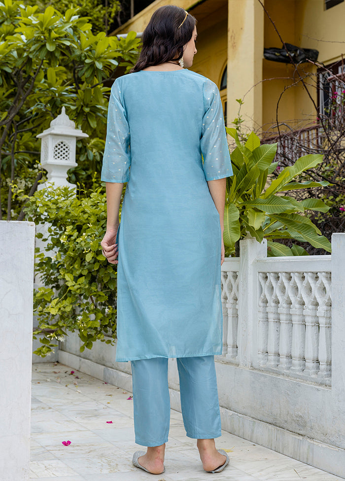 3 Pc Blue Silk Suit Set