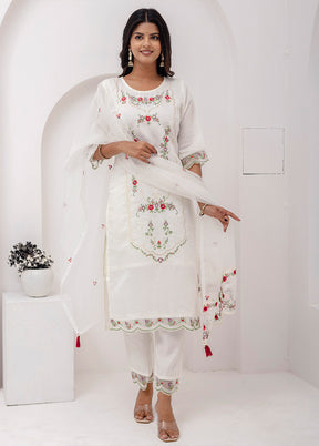 3 Pc White Silk Suit Set