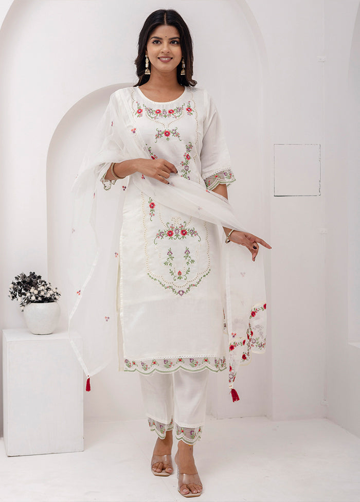 3 Pc White Silk Suit Set