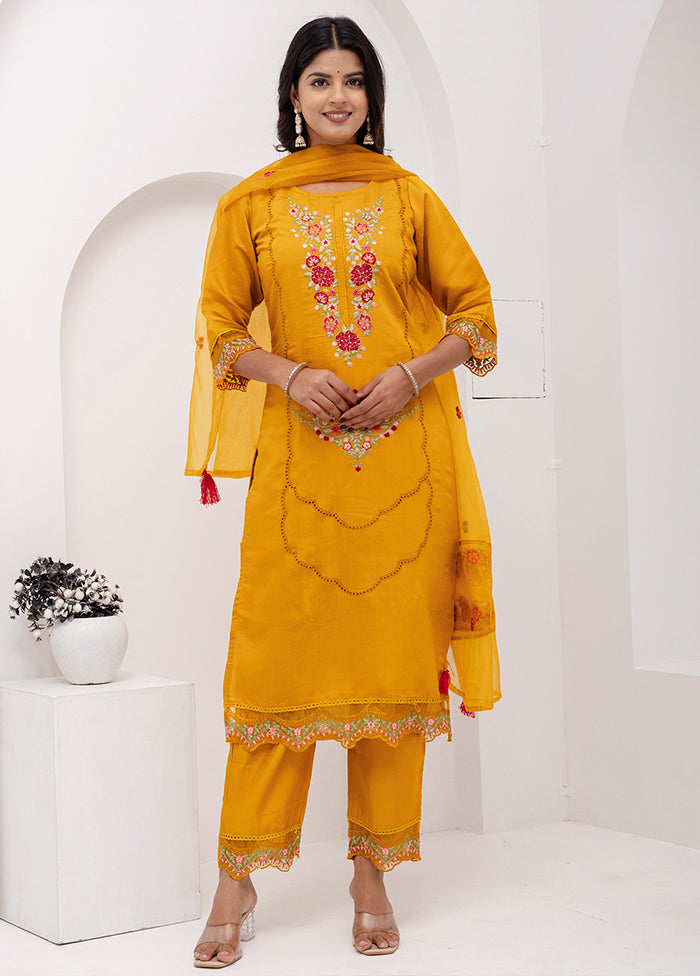 3 Pc Yellow Silk Suit Set