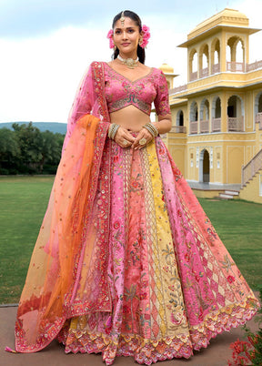 Pink Blended Silk Dupatta Lehenga Set