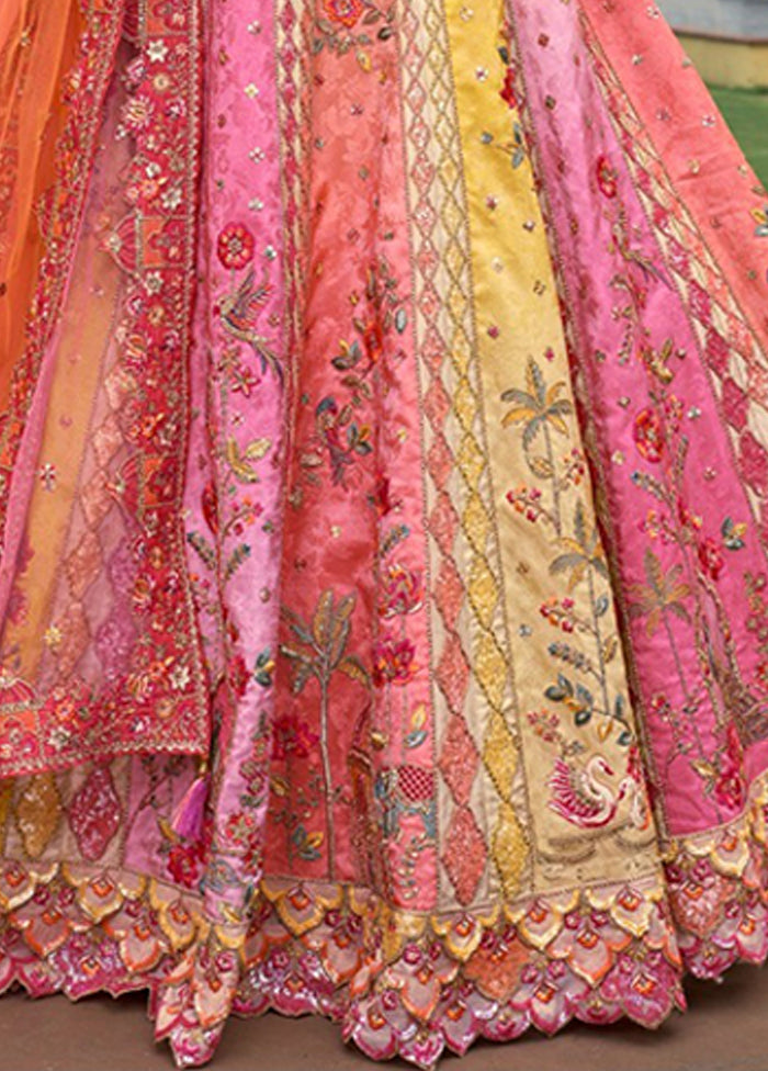 Pink Blended Silk Dupatta Lehenga Set