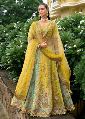 Green Blended Silk Dupatta Lehenga Set