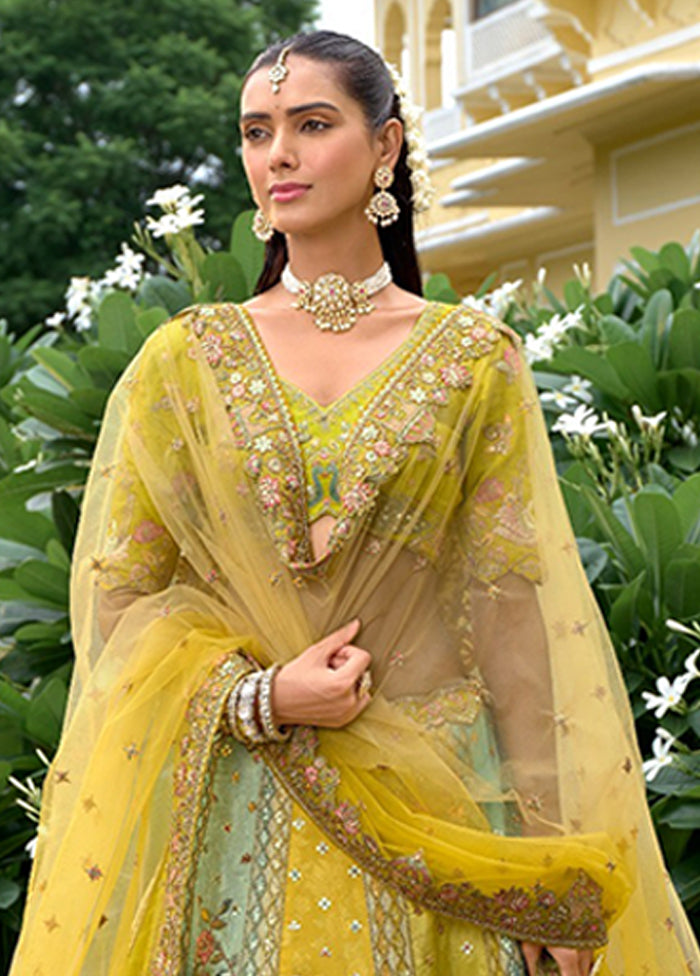 Green Blended Silk Dupatta Lehenga Set