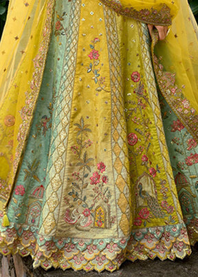 Green Blended Silk Dupatta Lehenga Set