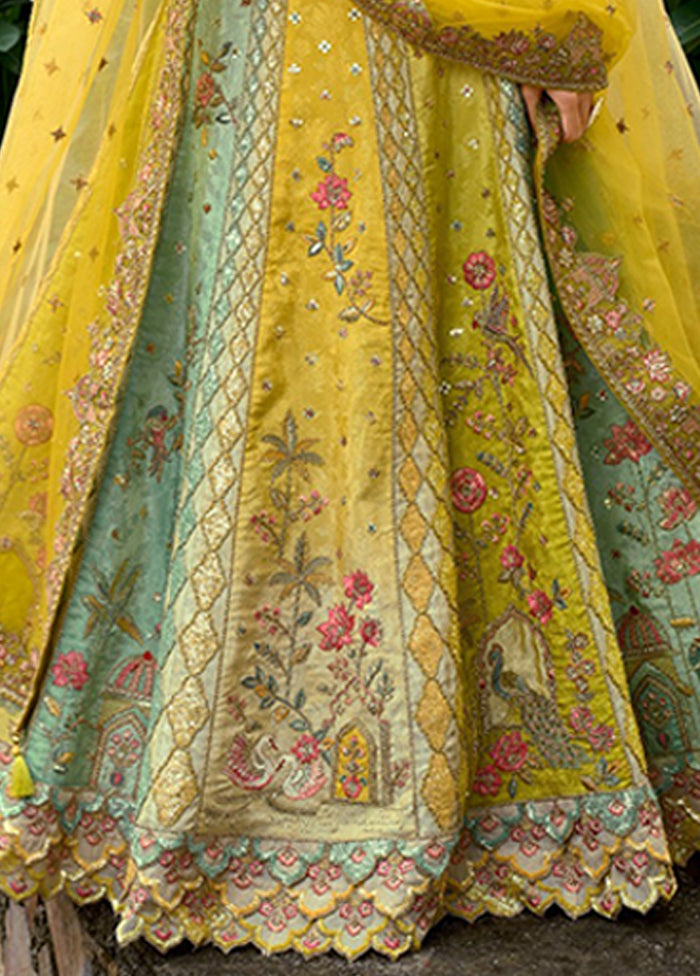 Green Blended Silk Dupatta Lehenga Set