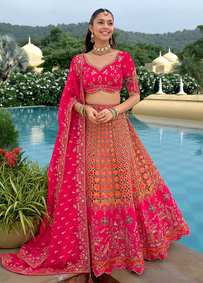 Pink Blended Silk Dupatta Lehenga Set