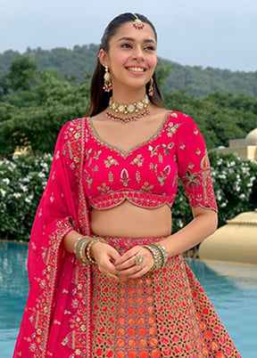Pink Blended Silk Dupatta Lehenga Set