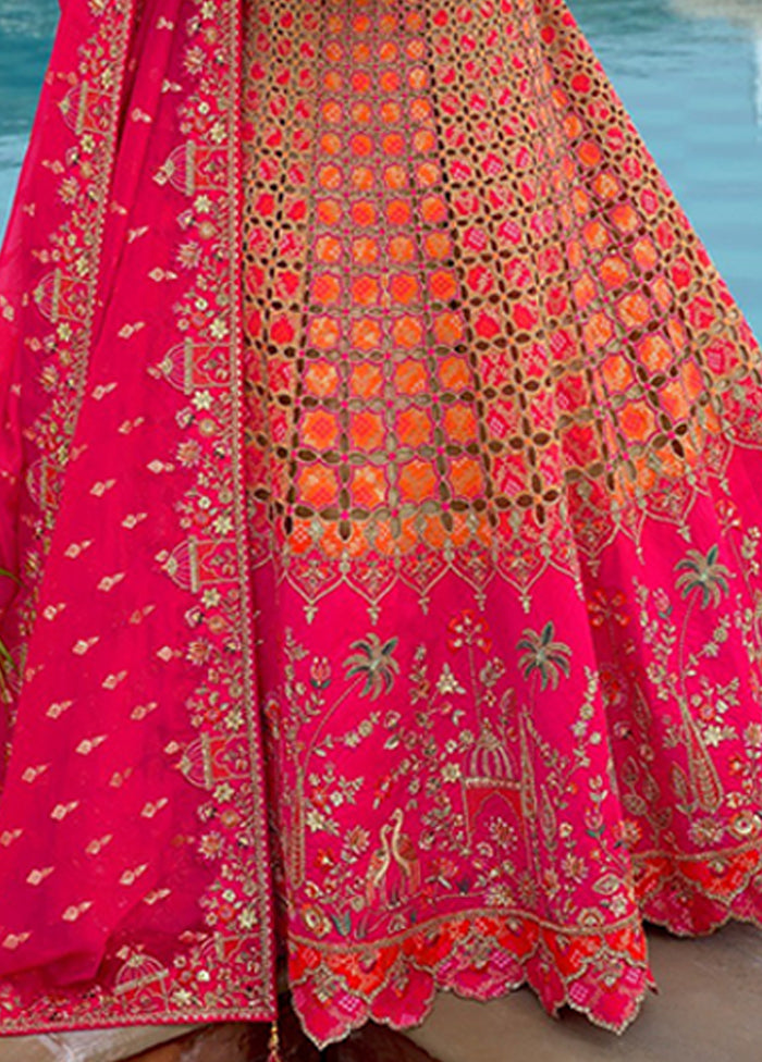 Pink Blended Silk Dupatta Lehenga Set