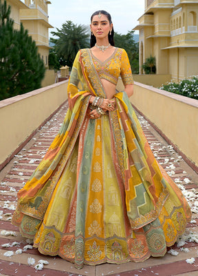 Yellow Blended Silk Dupatta Lehenga Set