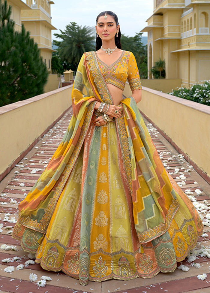 Yellow Blended Silk Dupatta Lehenga Set