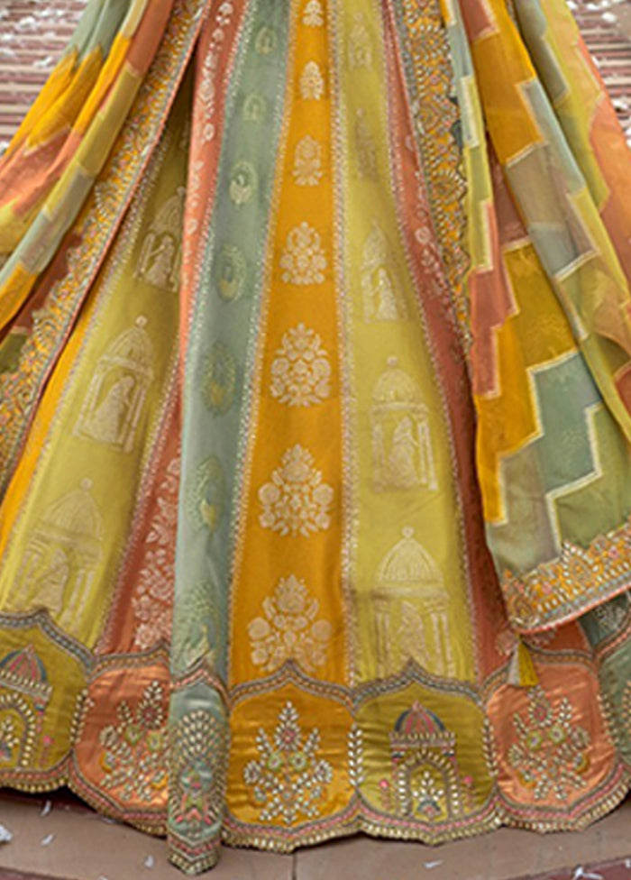 Yellow Blended Silk Dupatta Lehenga Set