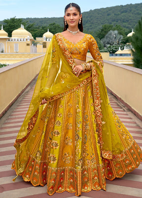 Yellow Blended Silk Dupatta Lehenga Set