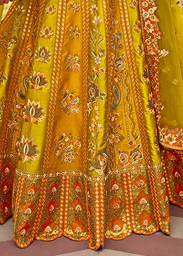 Yellow Blended Silk Dupatta Lehenga Set