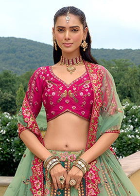 Green Blended Silk Dupatta Lehenga Set