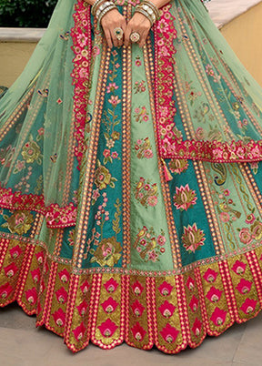 Green Blended Silk Dupatta Lehenga Set