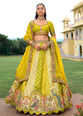 Green Blended Silk Dupatta Lehenga Set