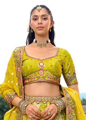 Green Blended Silk Dupatta Lehenga Set