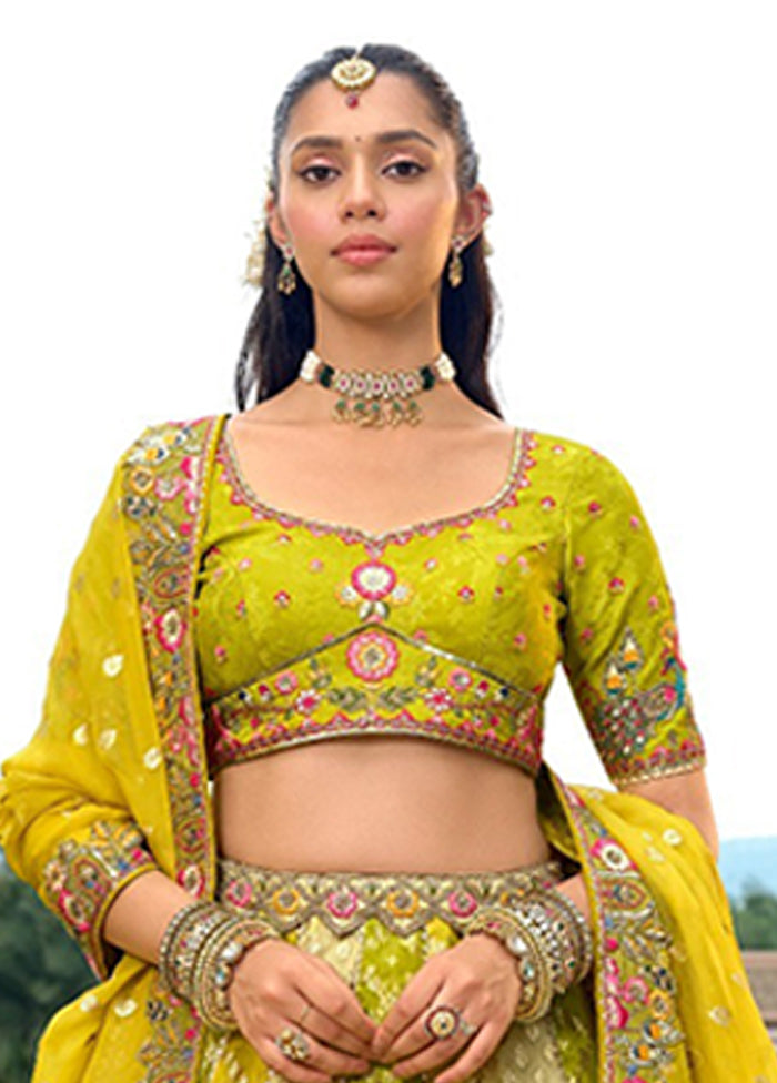 Green Blended Silk Dupatta Lehenga Set