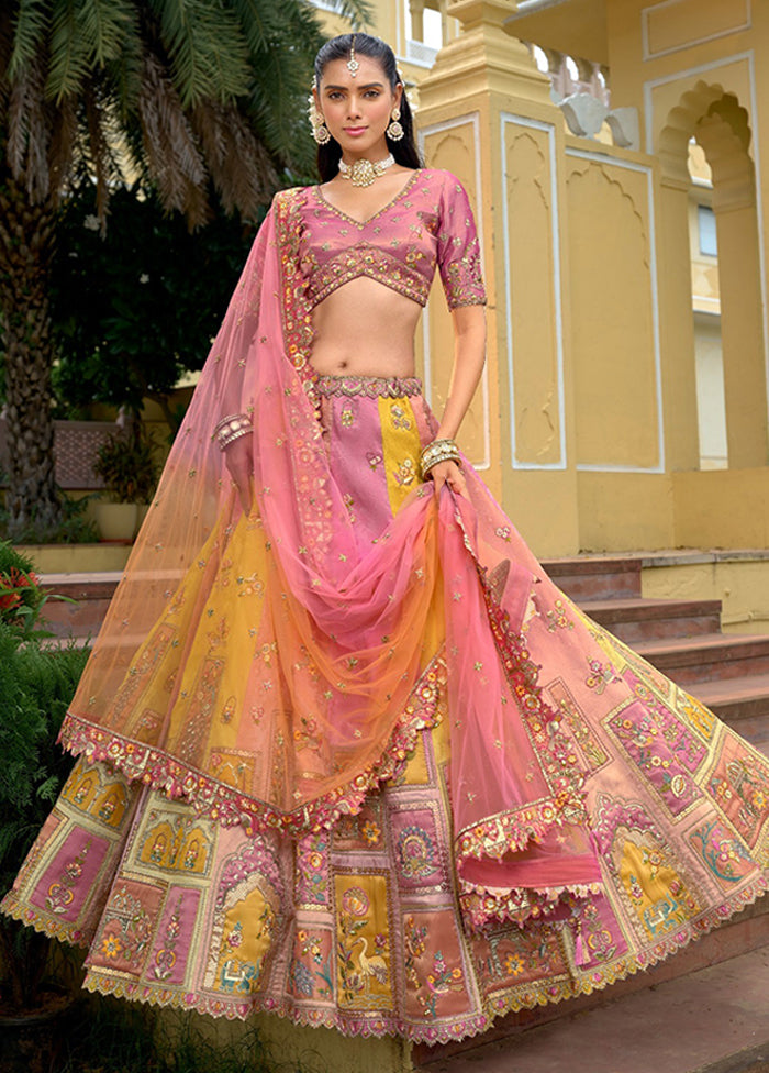 Pink Blended Silk Dupatta Lehenga Set