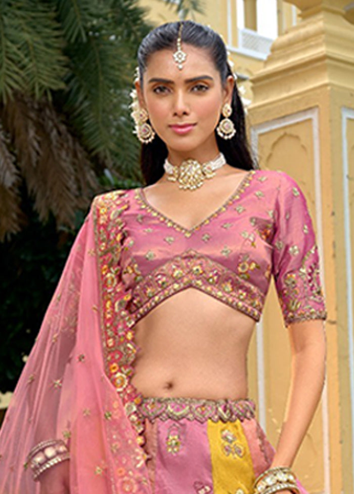 Pink Blended Silk Dupatta Lehenga Set