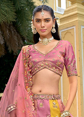 Pink Blended Silk Dupatta Lehenga Set