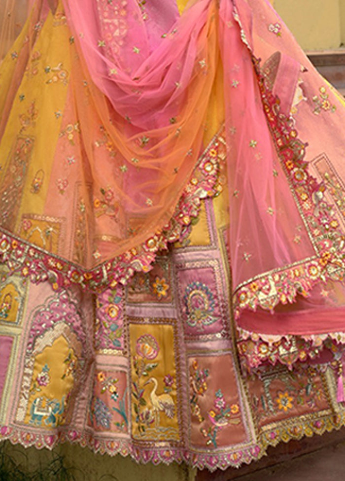 Pink Blended Silk Dupatta Lehenga Set