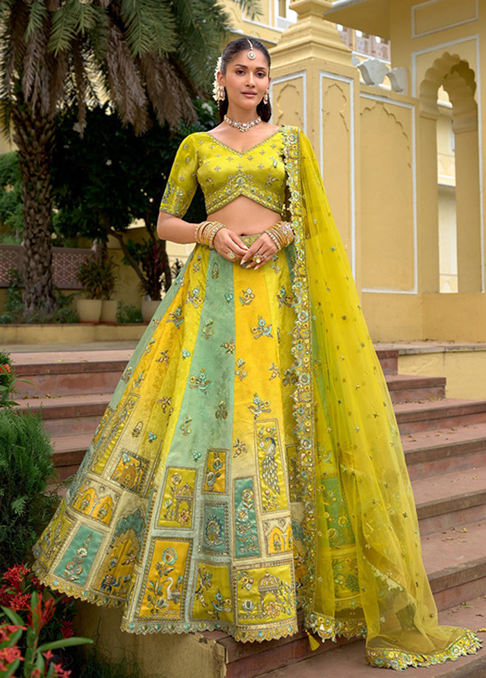 Green Blended Silk Dupatta Lehenga Set
