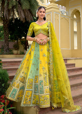 Green Blended Silk Dupatta Lehenga Set