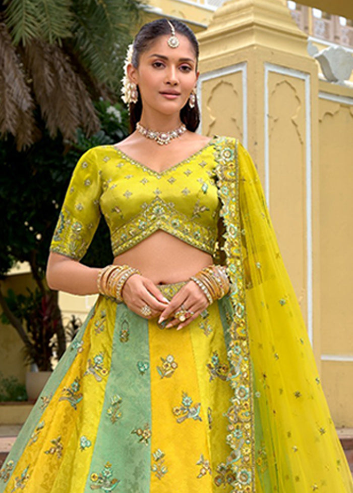Green Blended Silk Dupatta Lehenga Set