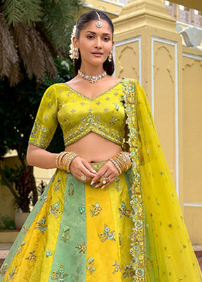 Green Blended Silk Dupatta Lehenga Set