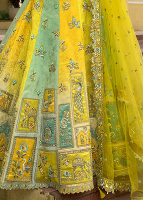 Green Blended Silk Dupatta Lehenga Set