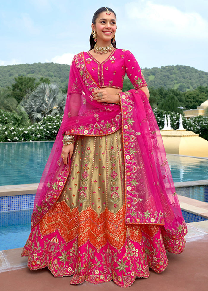 Pink Blended Silk Dupatta Lehenga Set
