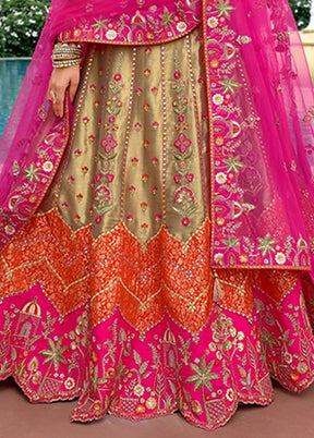 Pink Blended Silk Dupatta Lehenga Set