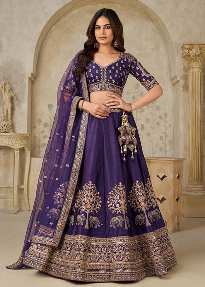 Purple Blended Silk Dupatta Lehenga Set