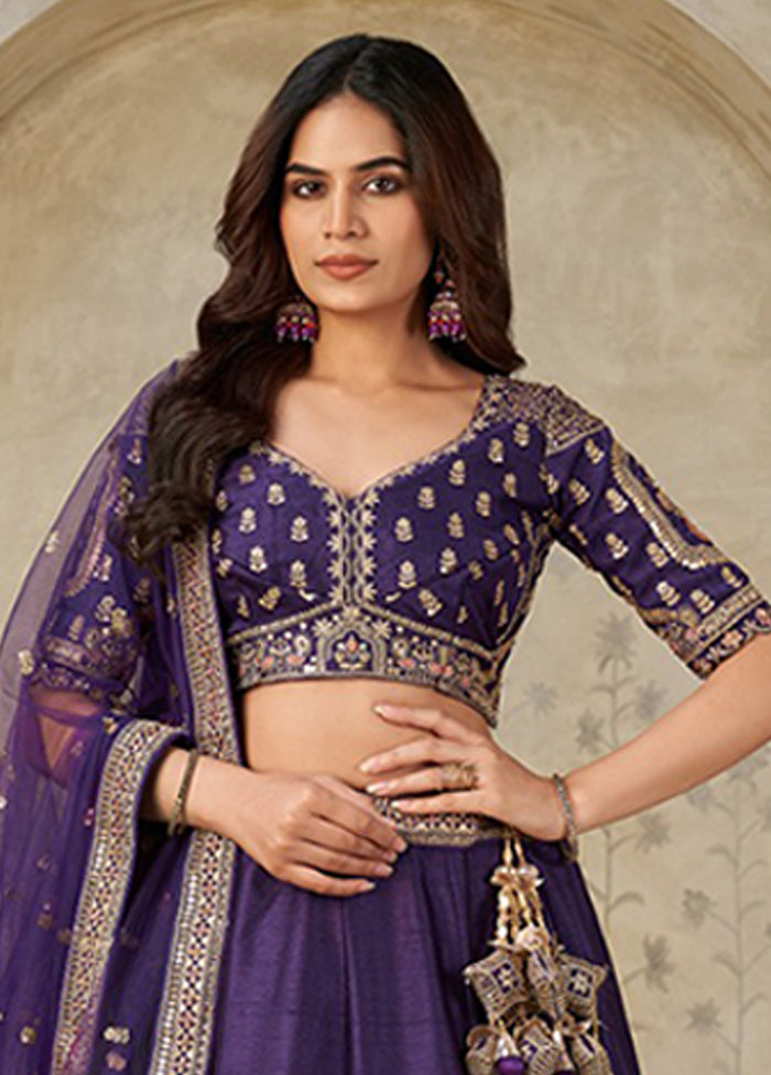 Purple Blended Silk Dupatta Lehenga Set