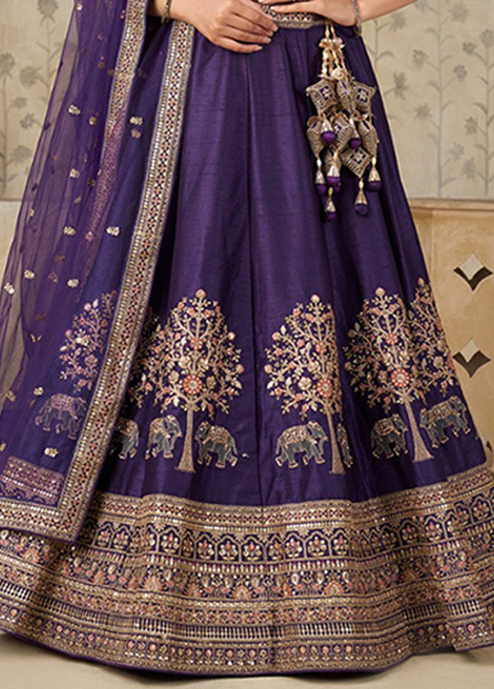 Purple Blended Silk Dupatta Lehenga Set
