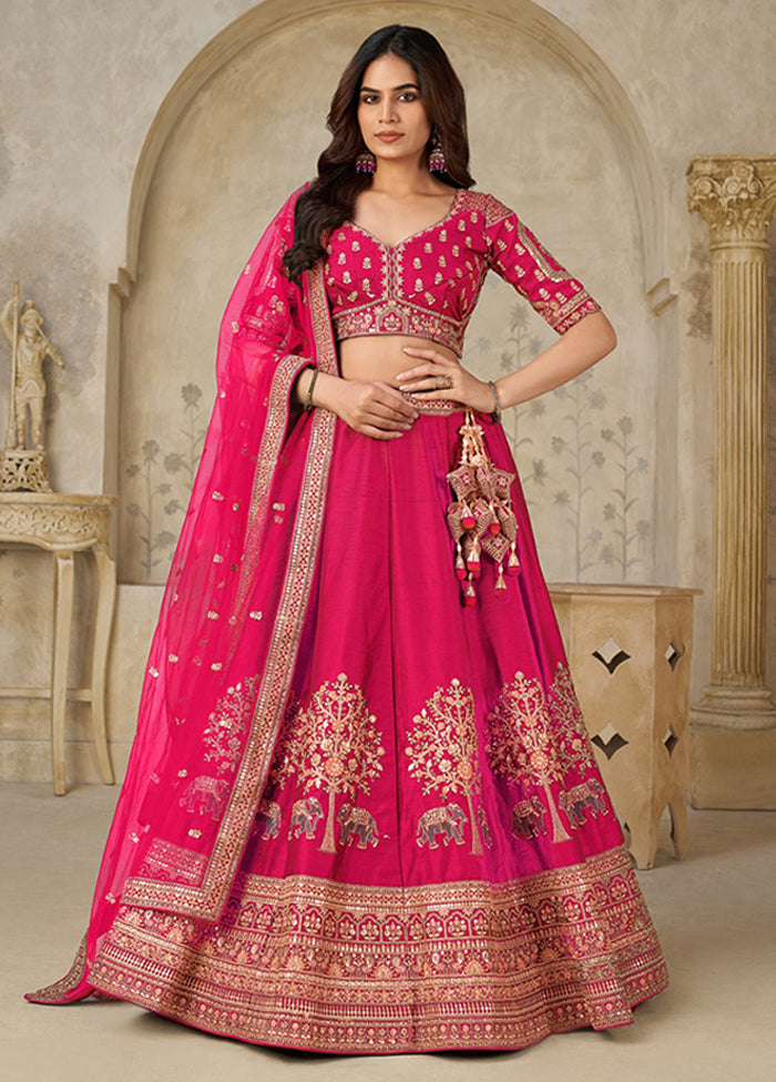 Pink Blended Silk Dupatta Lehenga Set