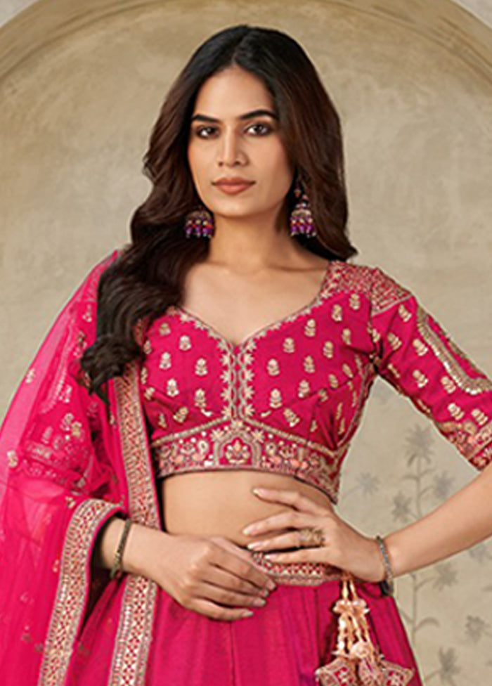 Pink Blended Silk Dupatta Lehenga Set
