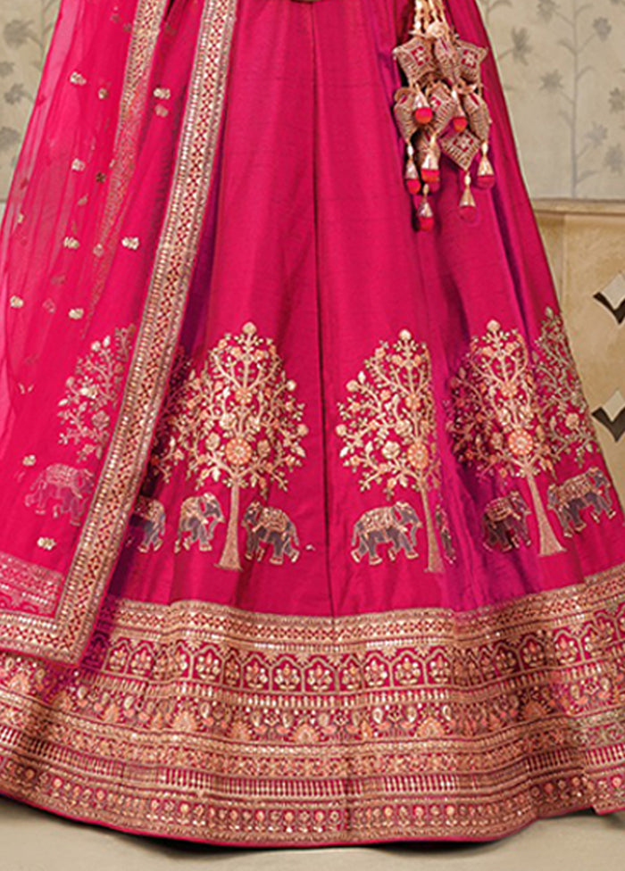 Pink Blended Silk Dupatta Lehenga Set