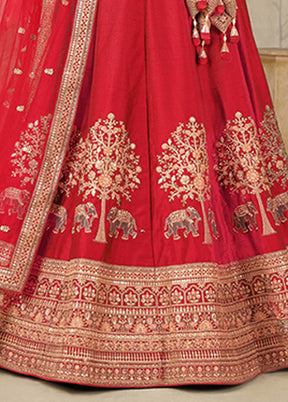 Red Blended Silk Dupatta Lehenga Set