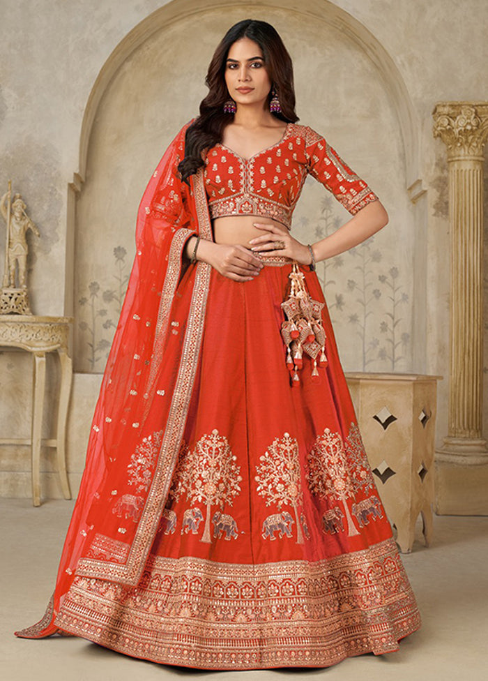 Orange Blended Silk Dupatta Lehenga Set