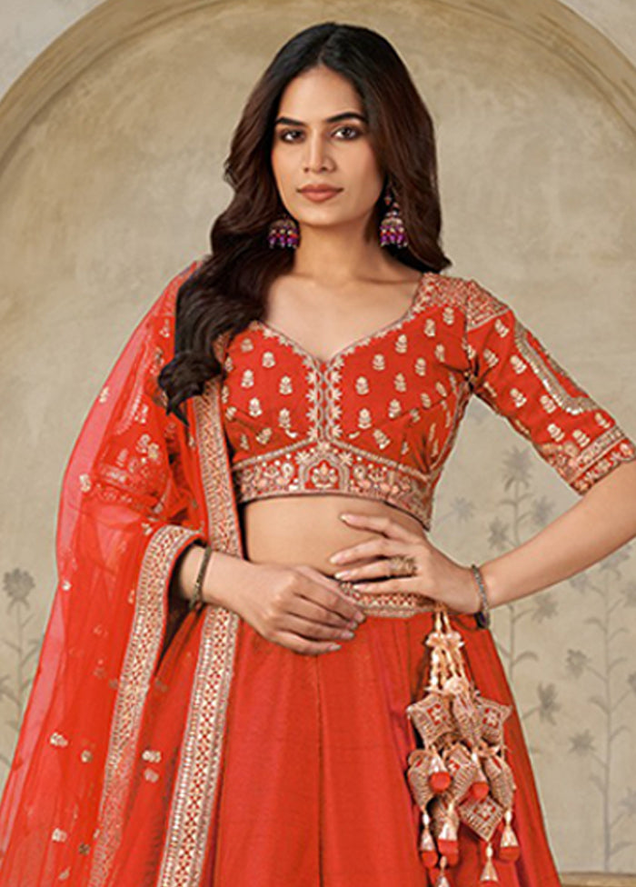 Orange Blended Silk Dupatta Lehenga Set