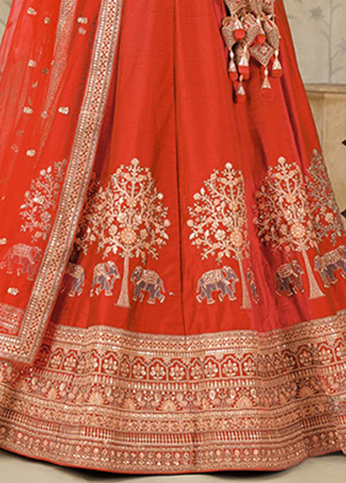 Orange Blended Silk Dupatta Lehenga Set